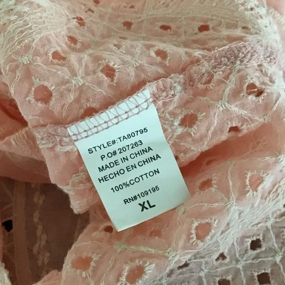 love J Off Shoulder Eyelet Blouse XLARGE Cropped Coral Pink 100% Cotton Romantic - Picture 15 of 16